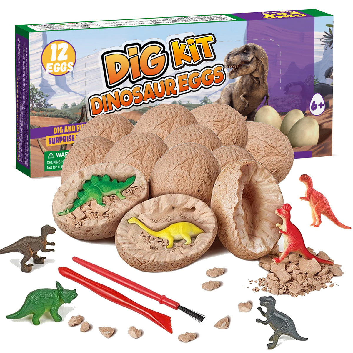 Dino Eggs Dig Kit 12 Pack Dinosaur Eggs Excavation Science Experiments Kits for Kids 4-12 Easter Basket / Stocking Stuffers Toys for 3+ 4 5 6 7 8 9 10 Year Old Boys Girl
