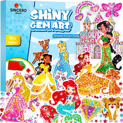 sinceroduct Diamond Art Kits for Kids with 6 Princess and Animals Stickers 3 Gem Art Keychains and Suncatchers Make Your Own Arts & Crafts Christmas and Birthday Gifts for Girls Aged 4-8+