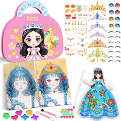 CL FUN Art Craft Activity for Kids 3-in-1 Paper Craft Kits Foil Art Dress Up Sticker Books with Princess Makeup Diamond Painting for Girls Ages 4 5 6 7 8 9+ Year Old | Girls Toys