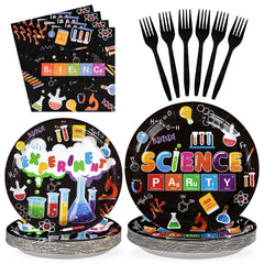 96 Pcs Science Party Supplies 350 GSM Science Plates and Napkins Disposable Tableware Set Mad Scientist Dinnerware for Kids Little Scientist Decoration Favors Serves 24